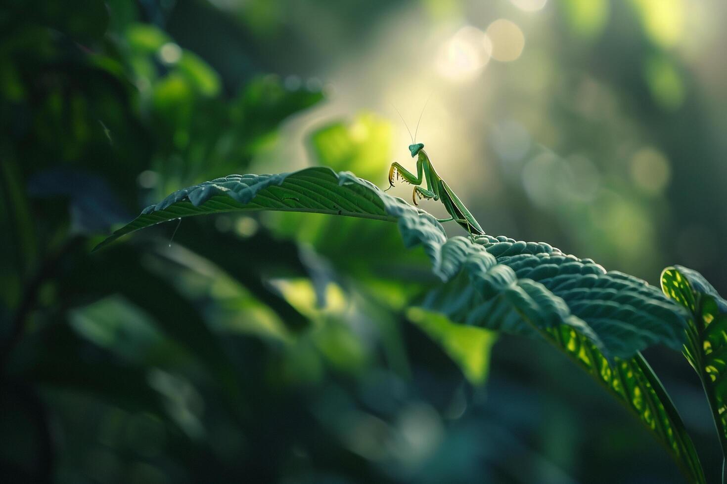praying mantis on a leaf background photo