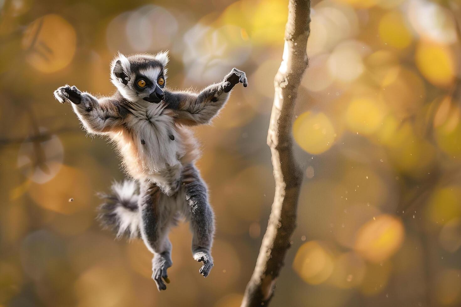 a lemur is jumping up in the air photo