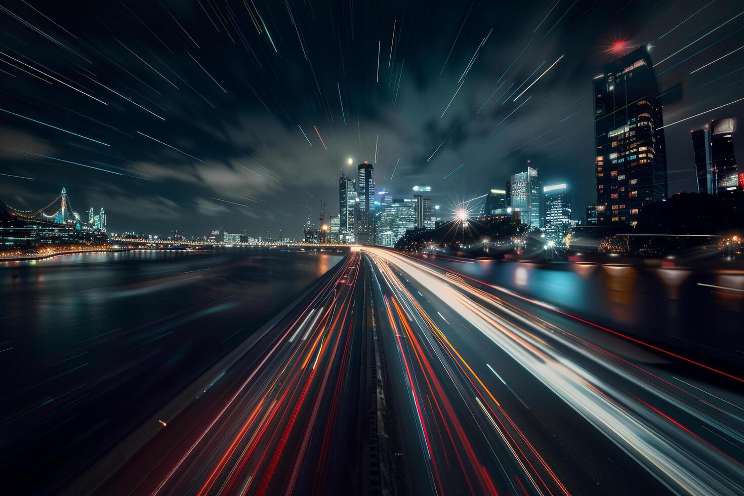 a long exposure photograph of a city at night photo