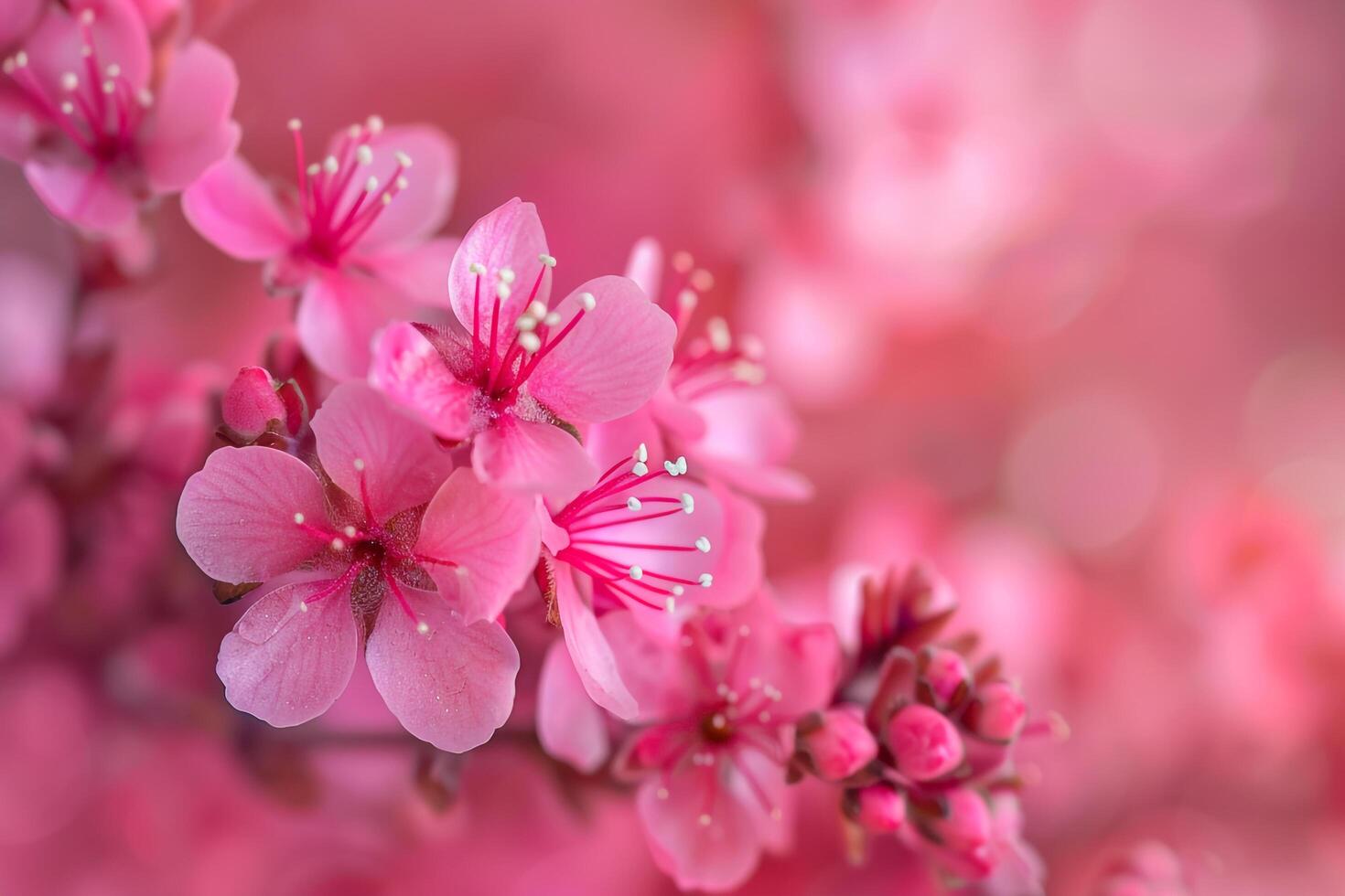 pink flowers on a branch with a blurred background photo