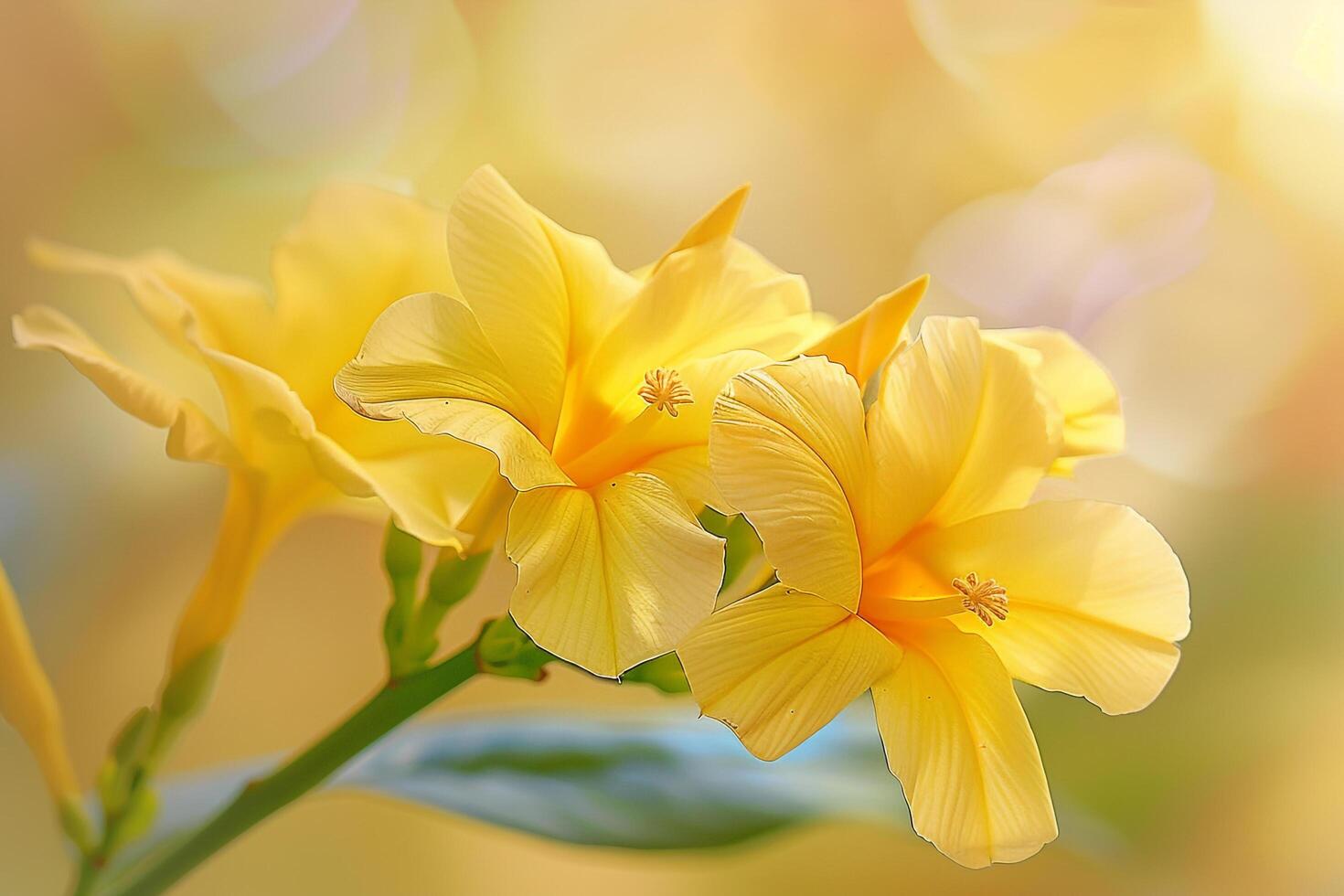 yellow flowers on a green stem photo