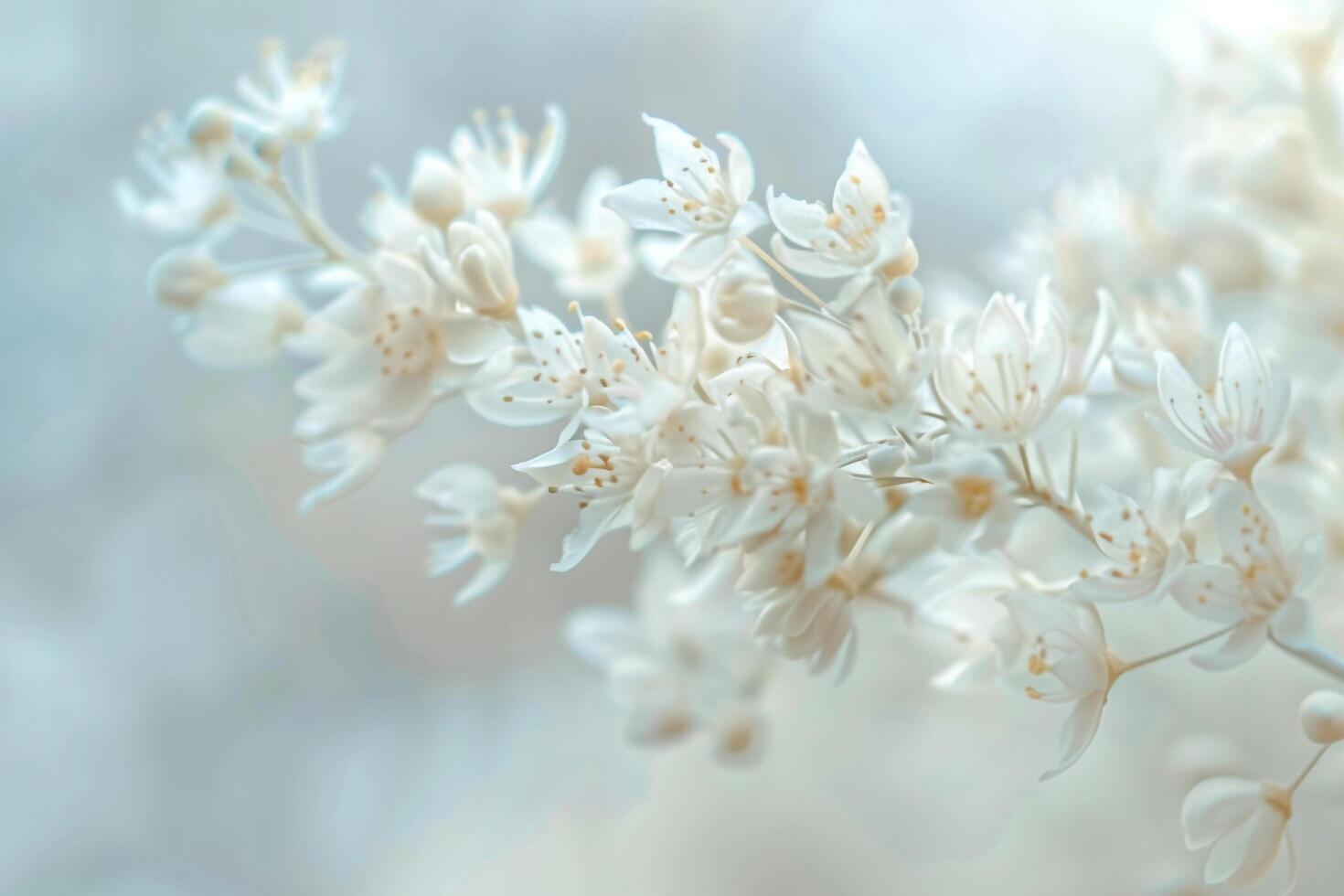 a  of white flowers on a branch photo