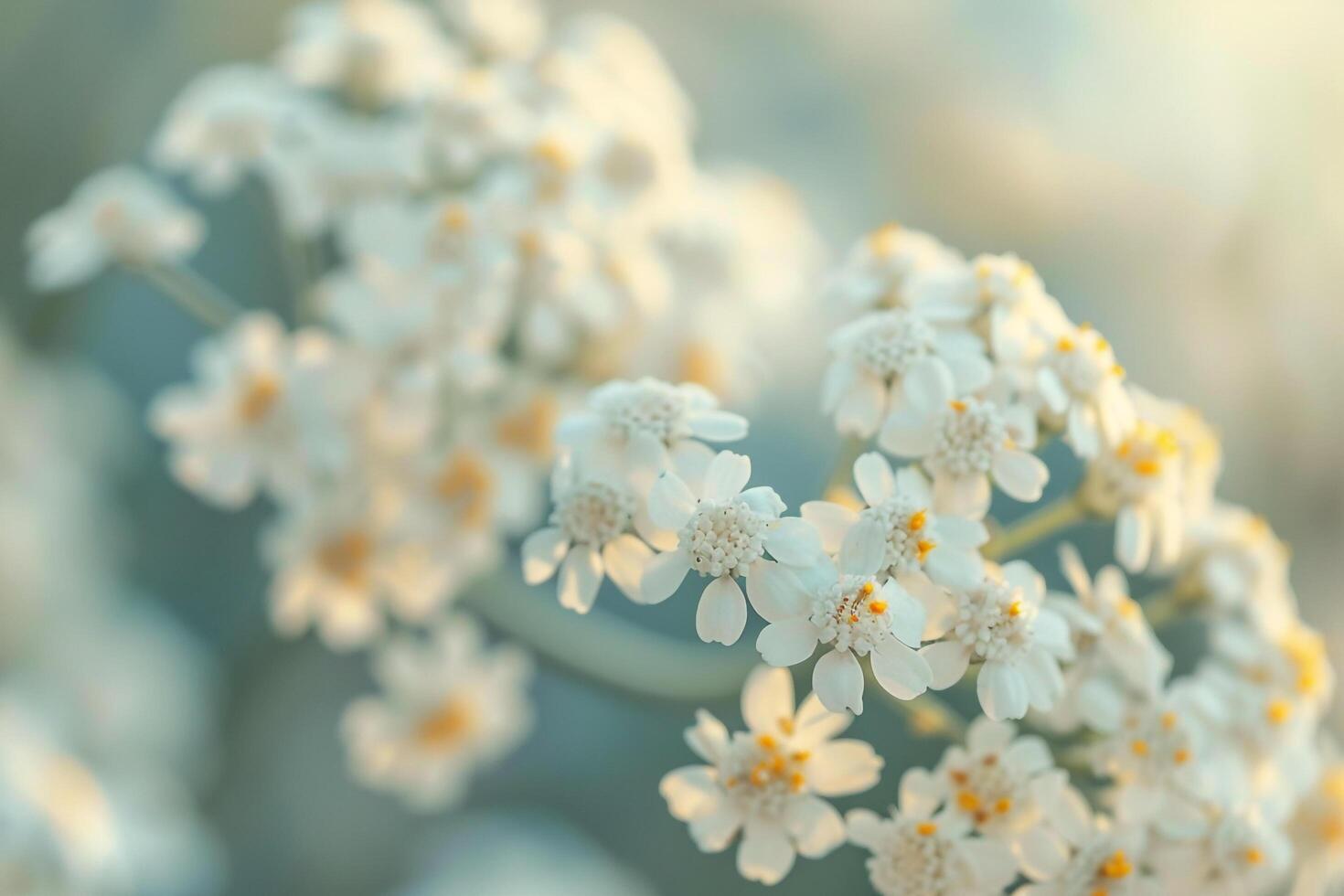 white flowers in the sunlight with blurry background photo