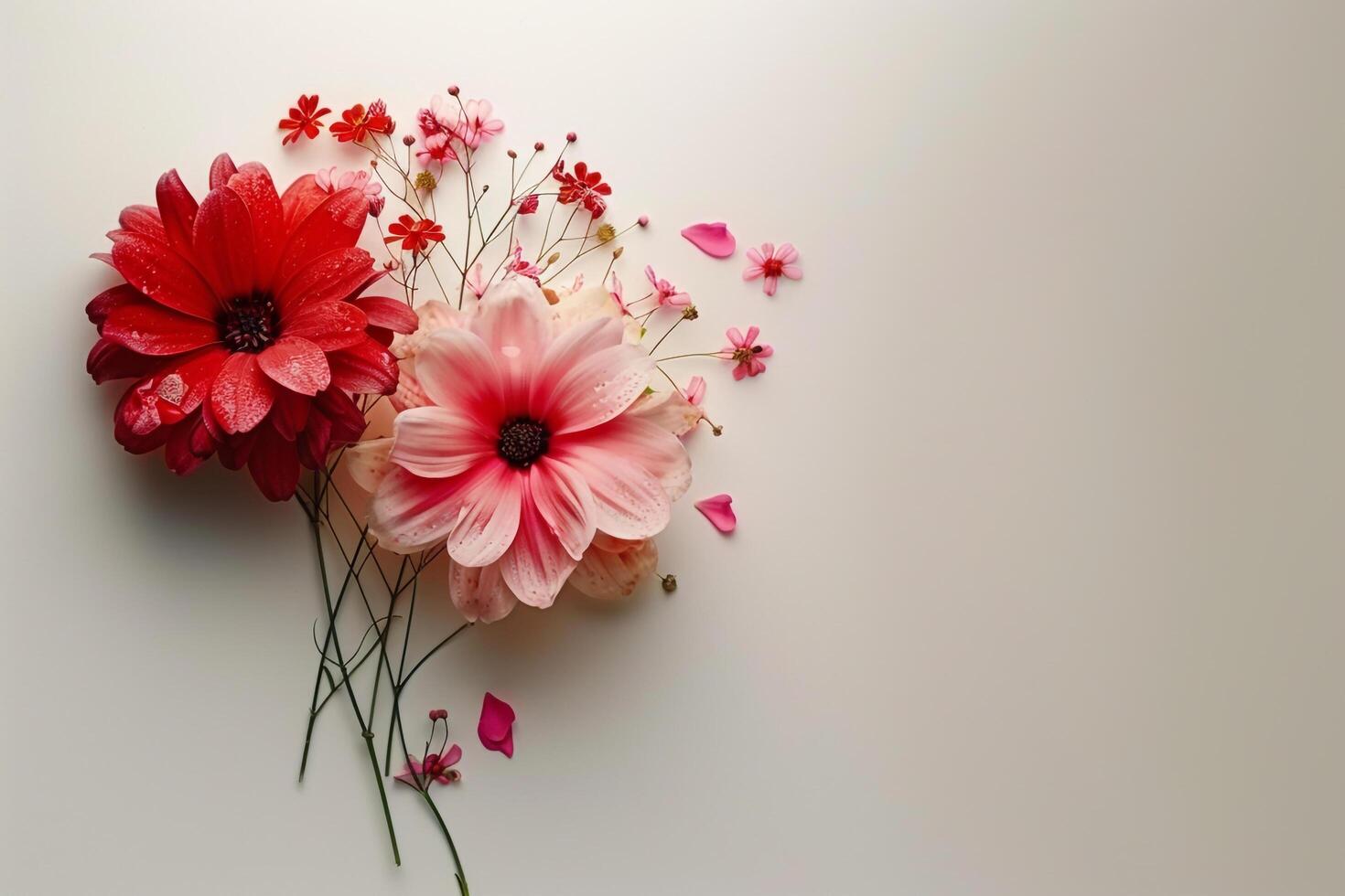red and pink flowers on a white background photo