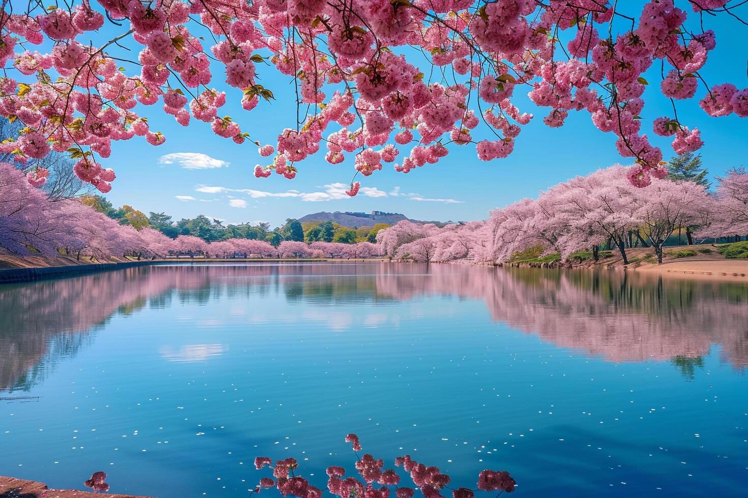 cherry blossoms on the water in washington, dc photo