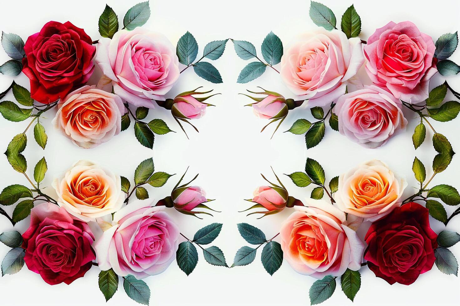 Roses Arranged in Circle on White Background photo