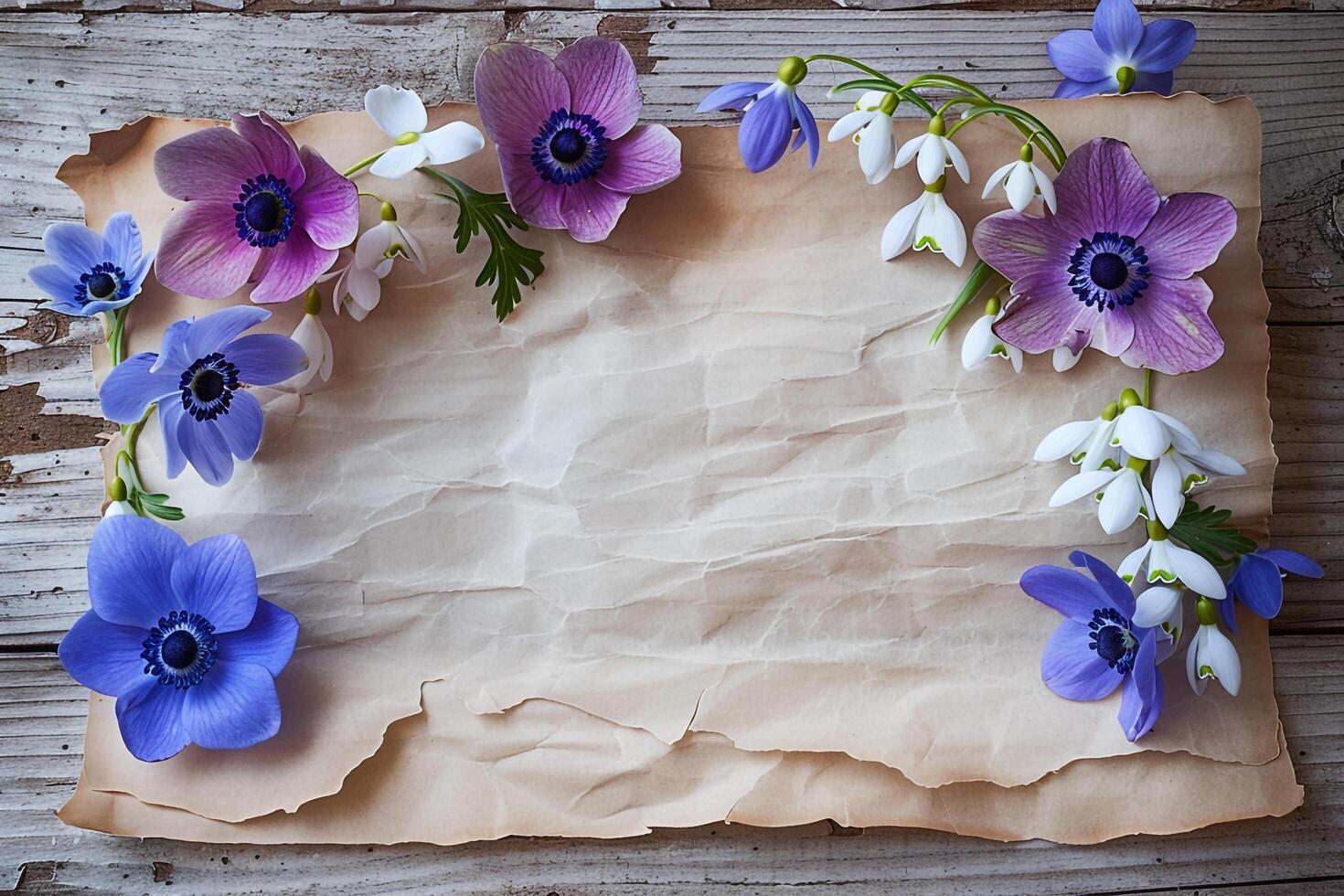 Piece of Paper with Purple Flowers Background photo