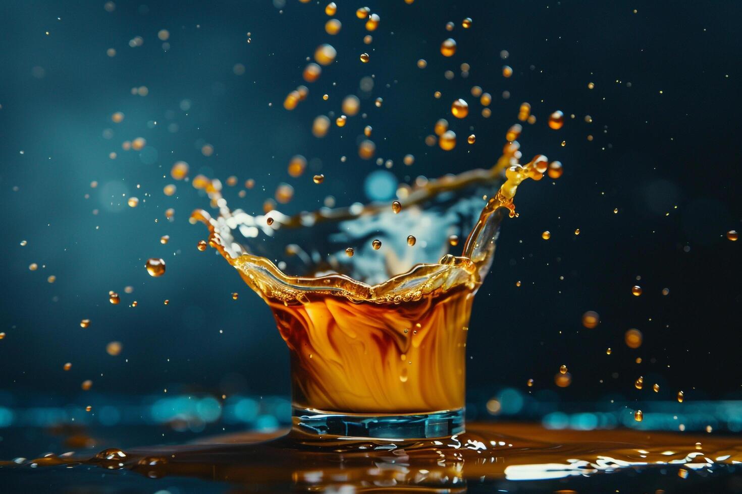 Liquid Splash in Glass with Water Background photo