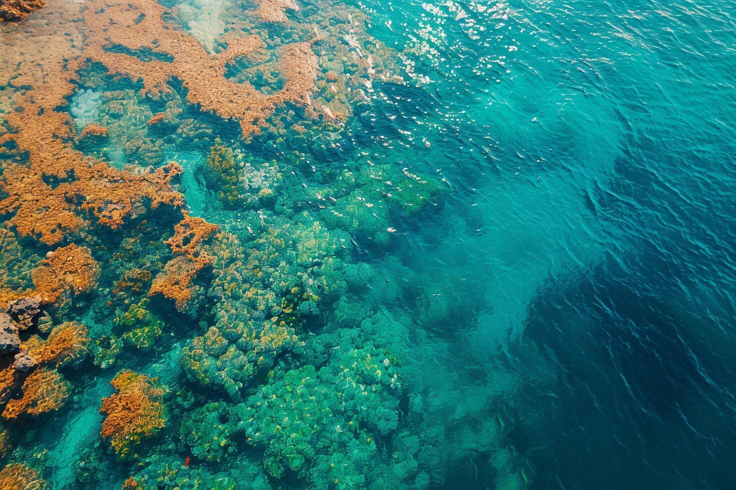 Aerial View of Ocean and Coral Reefs Background photo