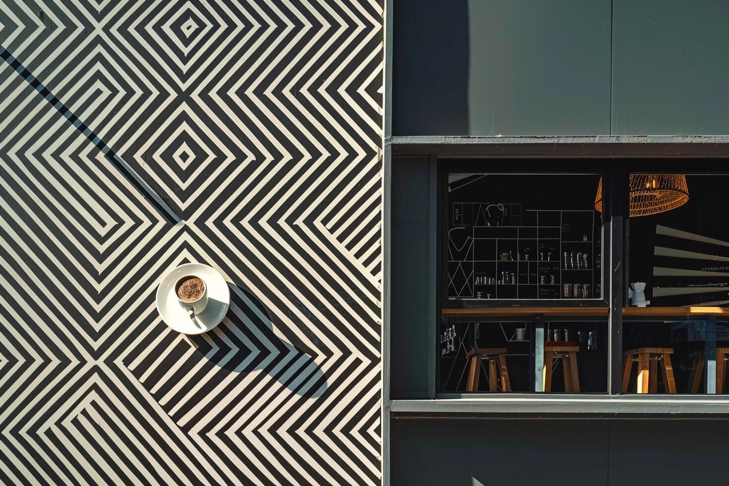 Building with Black and White Pattern on Wall Background photo