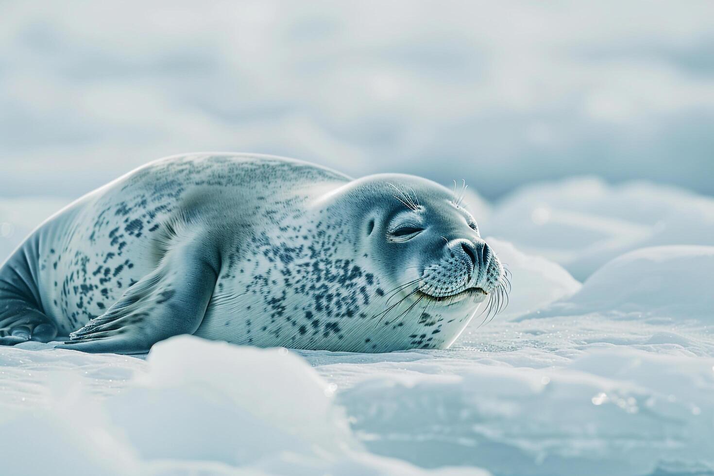 Seal Lying on Ice in Snow Background photo