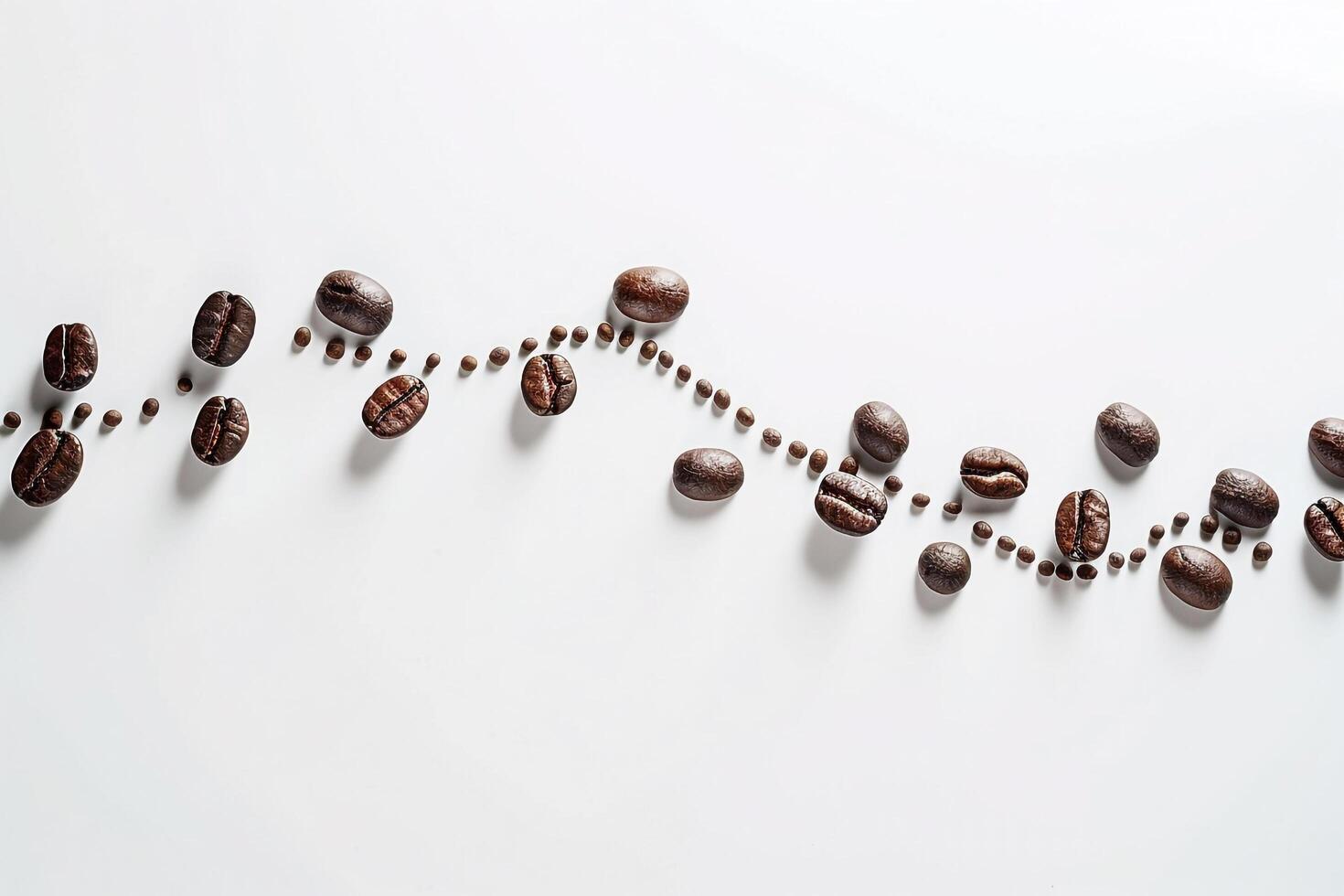 Coffee Beans Arranged in a Line on a White Surface Background photo