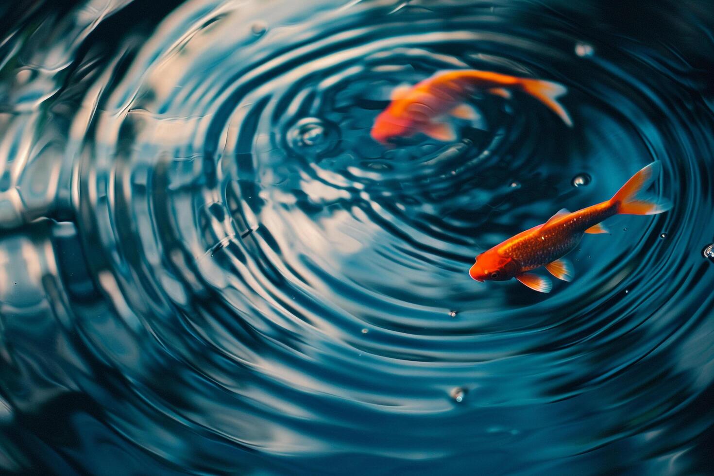 Two Goldfish Swimming in Circular Pool Background photo