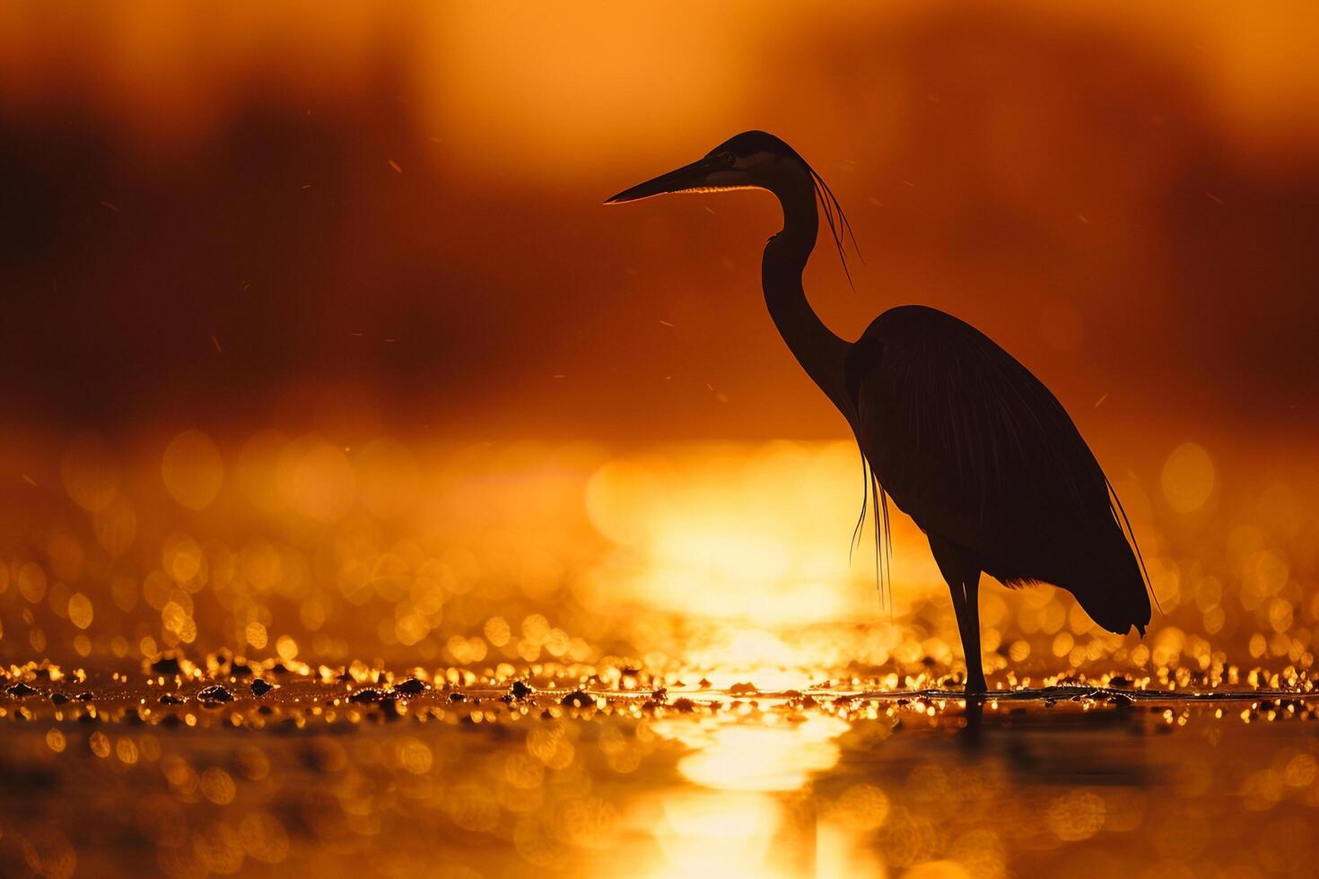 Heron Standing in the Water at Sunset Background photo