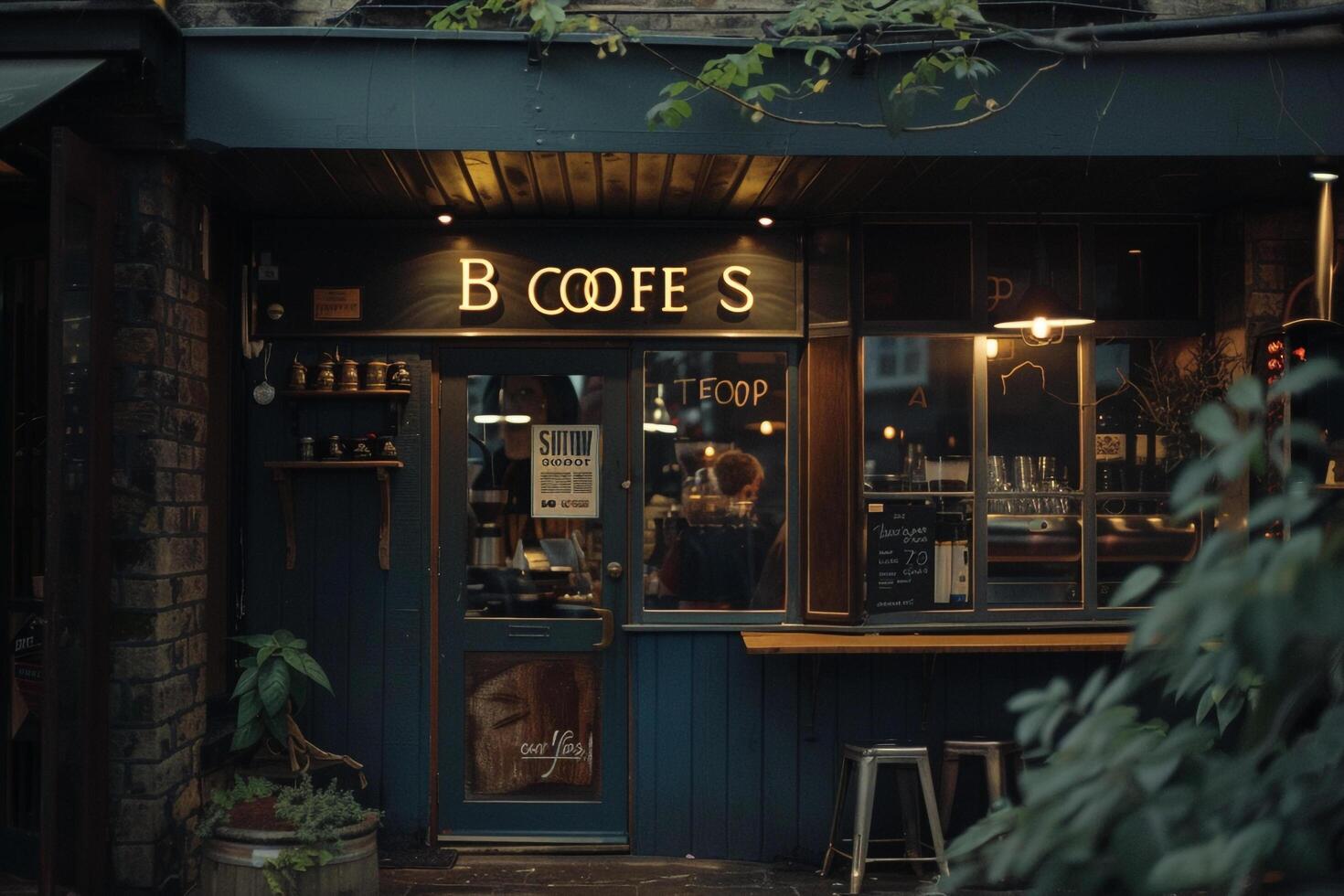 a coffee shop with a sign that says b coffe background photo