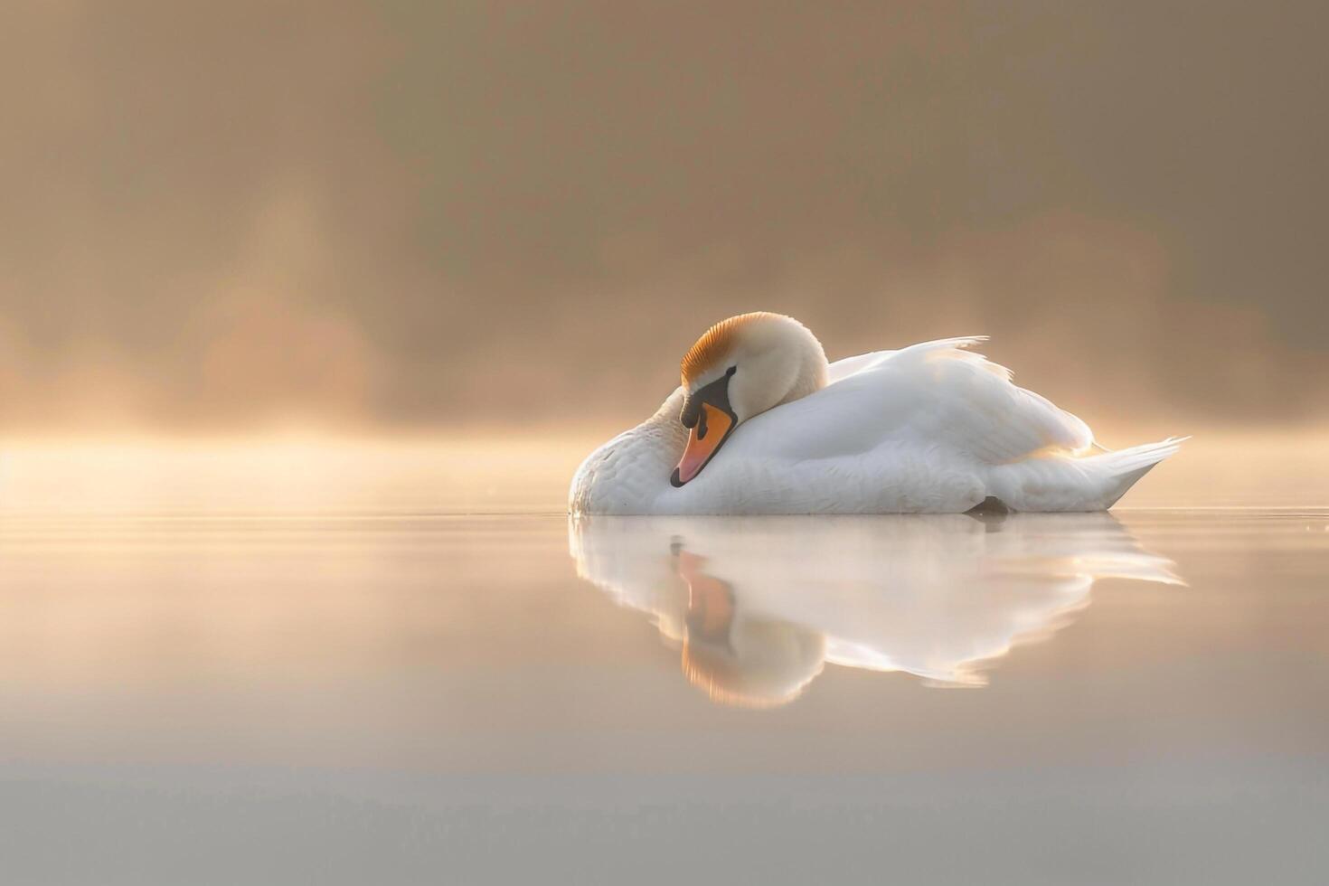 Swan Floating on Water in the Morning Background photo