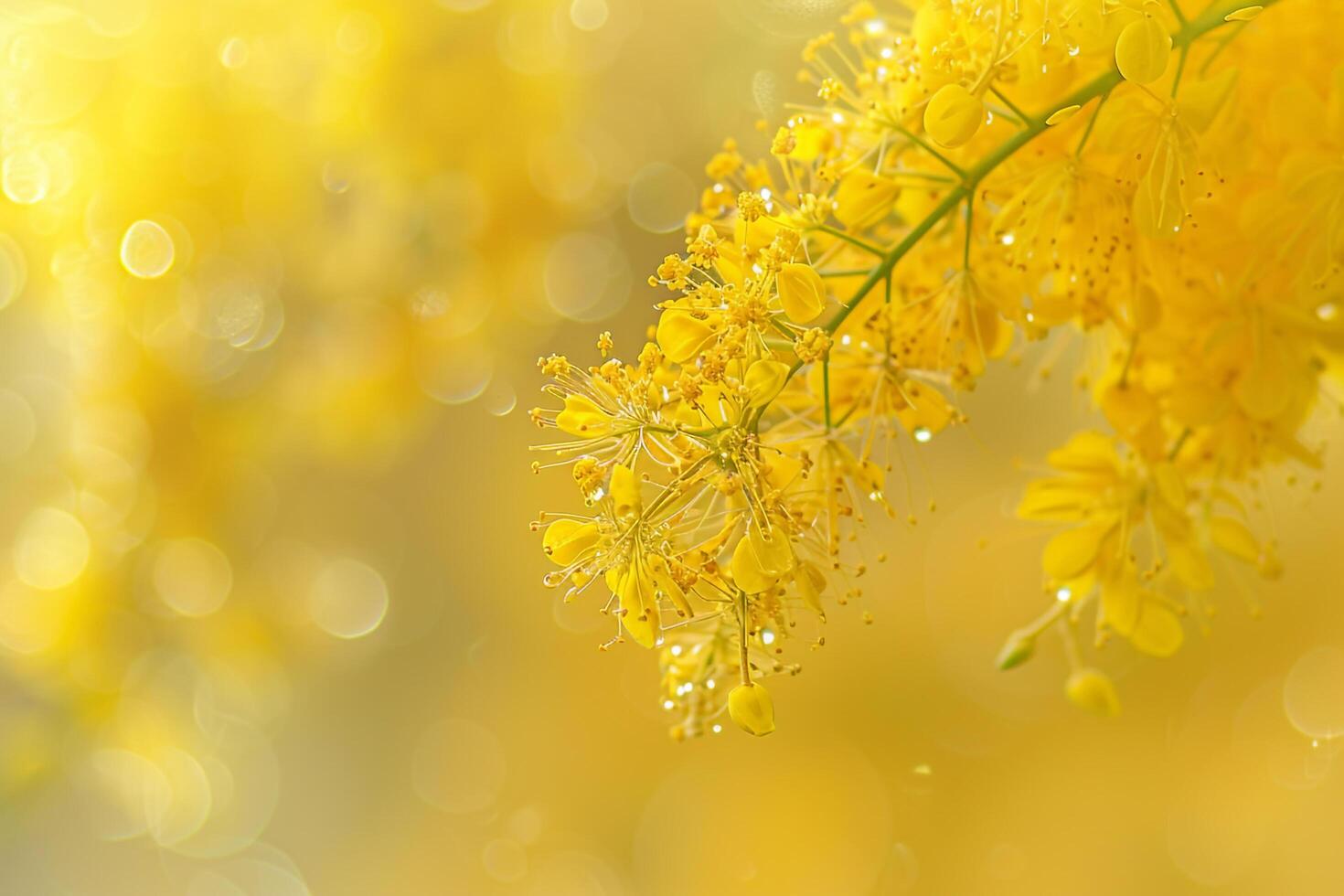 Yellow Flowers in Sun with Bokeh Background photo