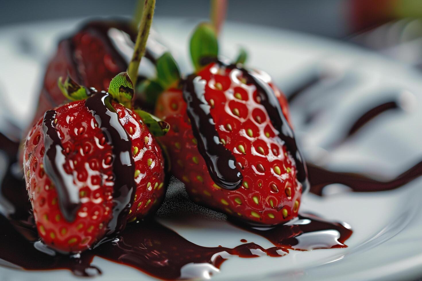 Two Strawberries on Plate with Background photo