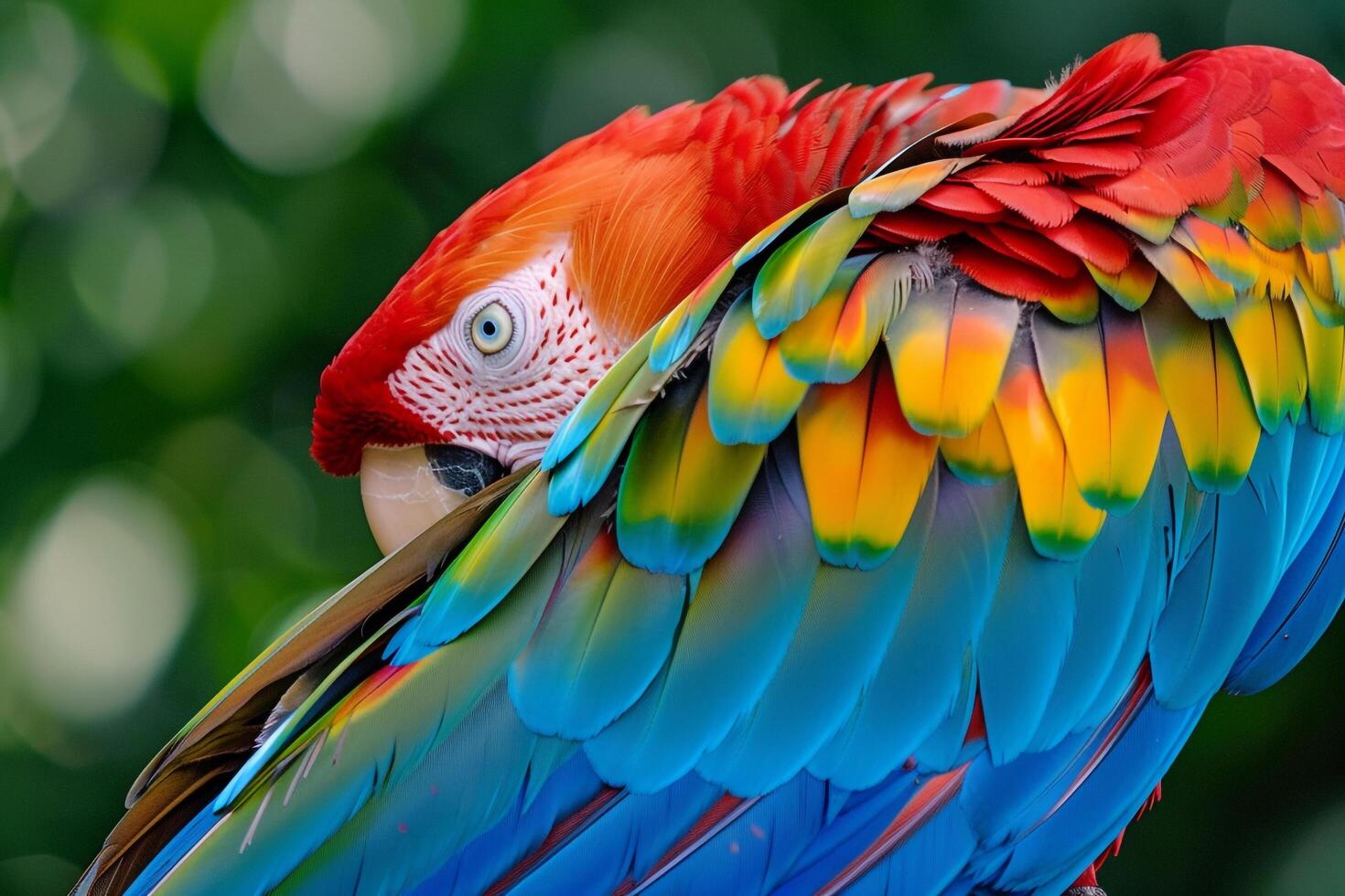 Colorful Parrot with Bright Feathers Natural Background photo
