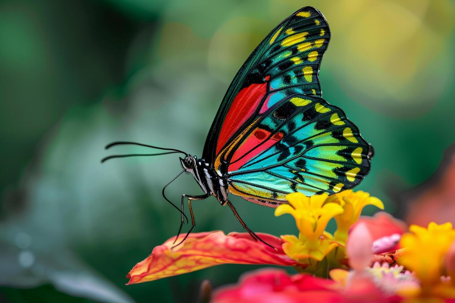 Colorful Butterfly on Flower Natural Background photo