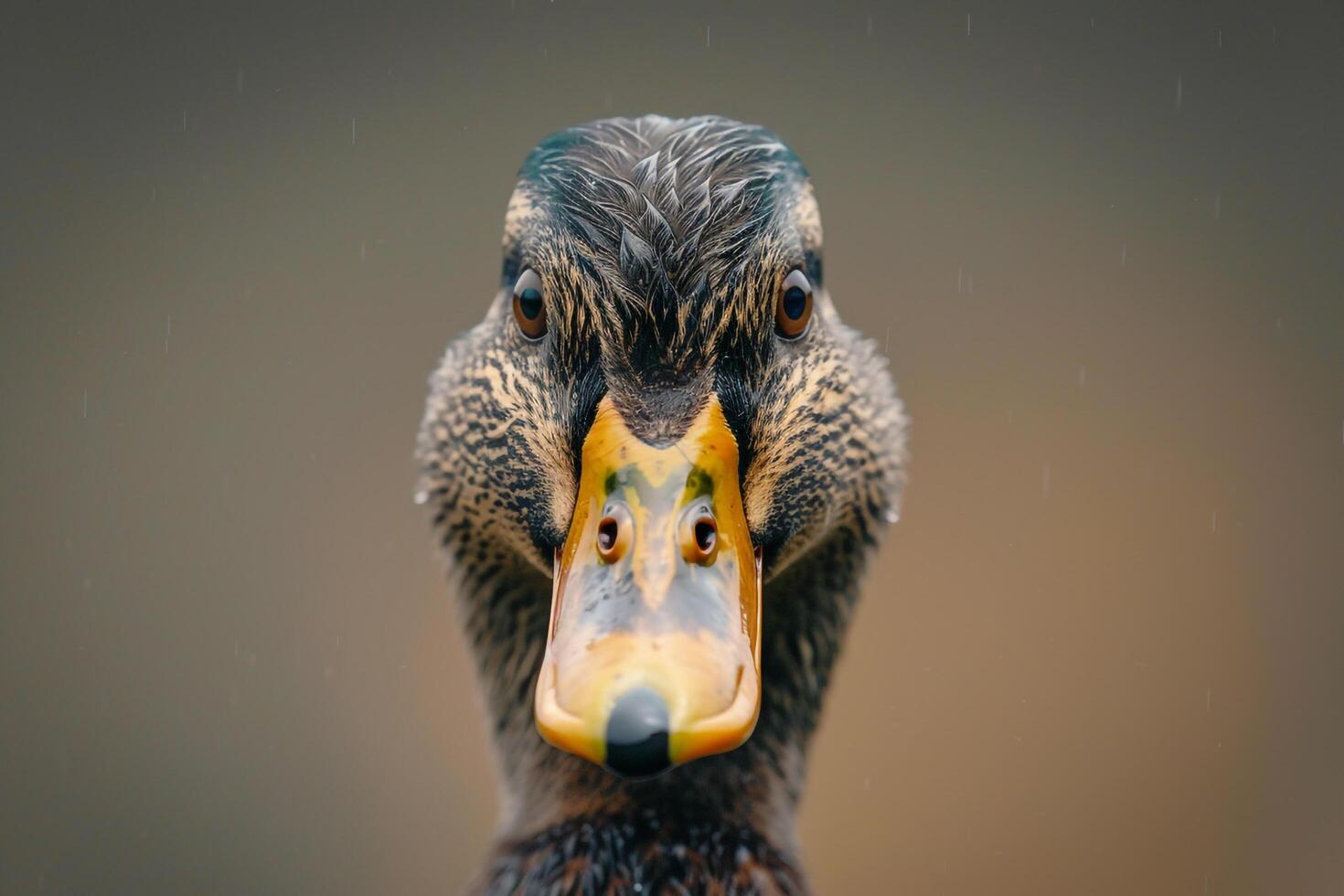 Duck with Yellow Beak and Black Body Background photo