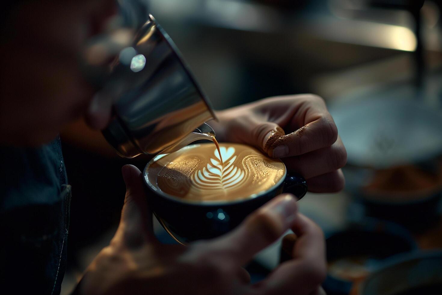 a person is pouring coffee into a cup photo