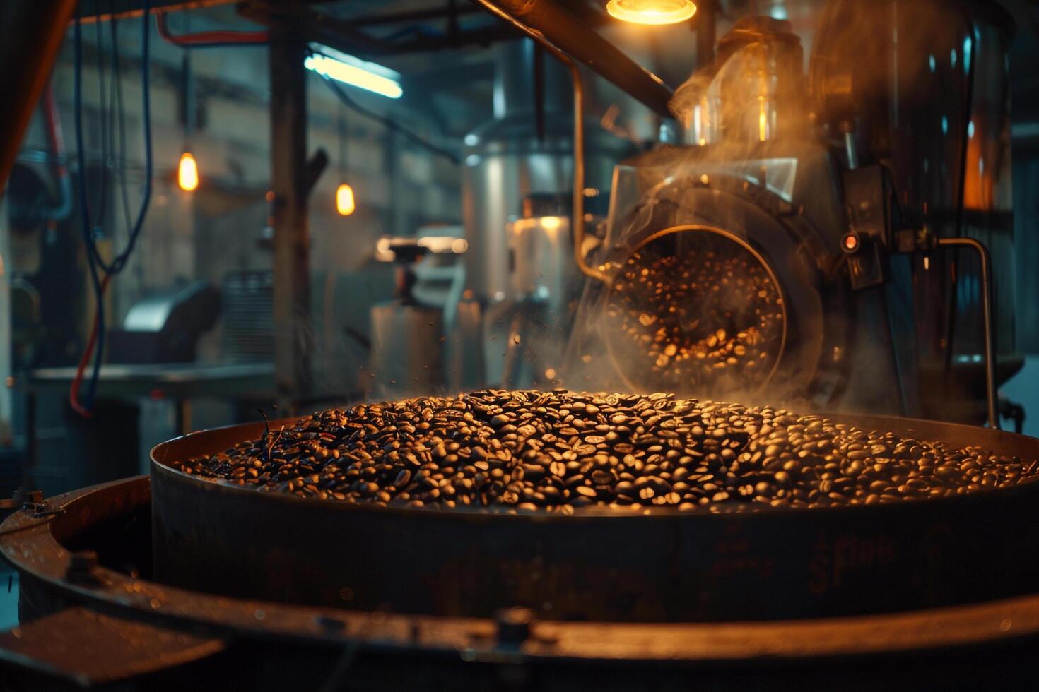 Coffee Beans Being Roasted in a Factory photo