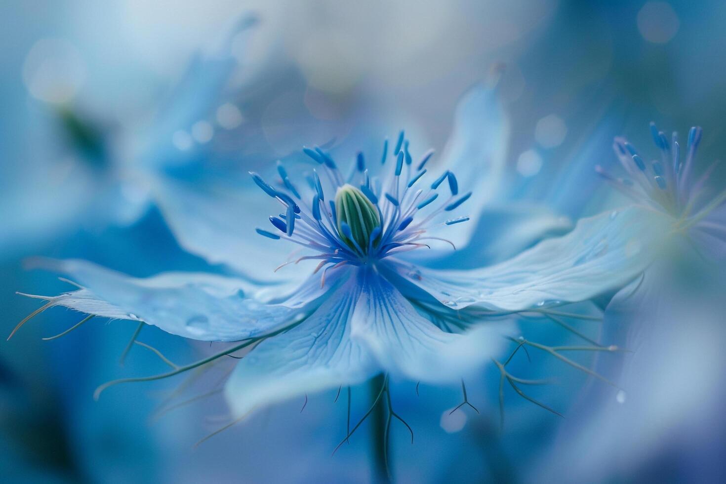 Blue Flower with Water Droplets on Nature Background photo