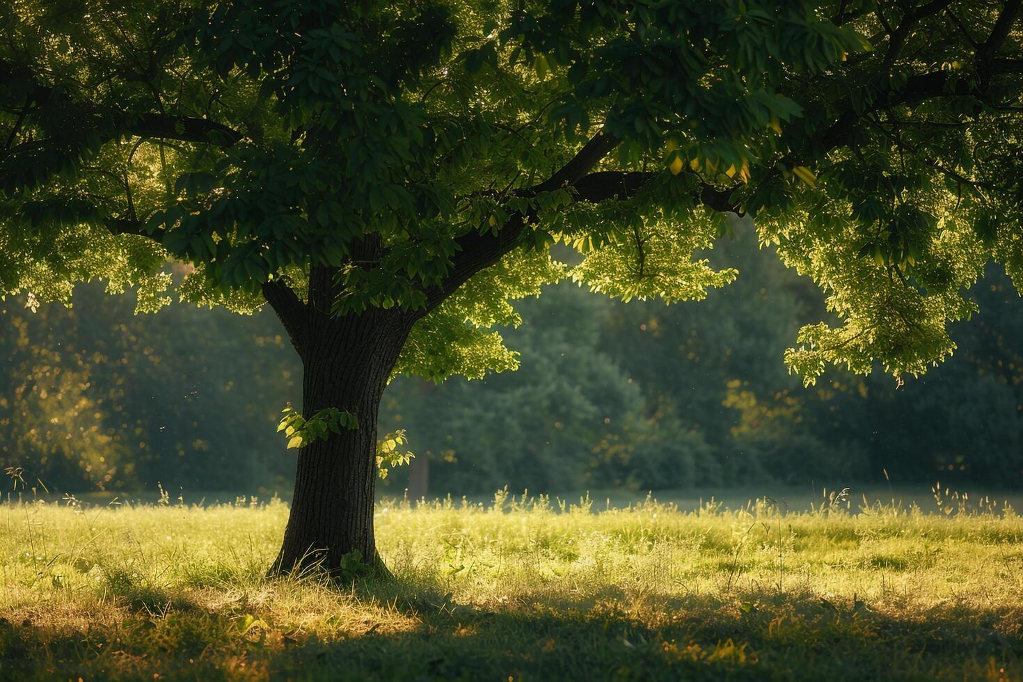 Tree in Field with Grass and Trees photo