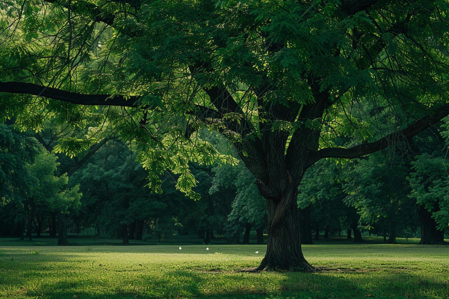 Large Tree in Park with Bench Underneath photo