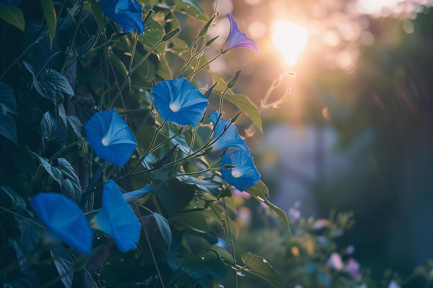 Morning Glory Flowers in Foggy Background photo