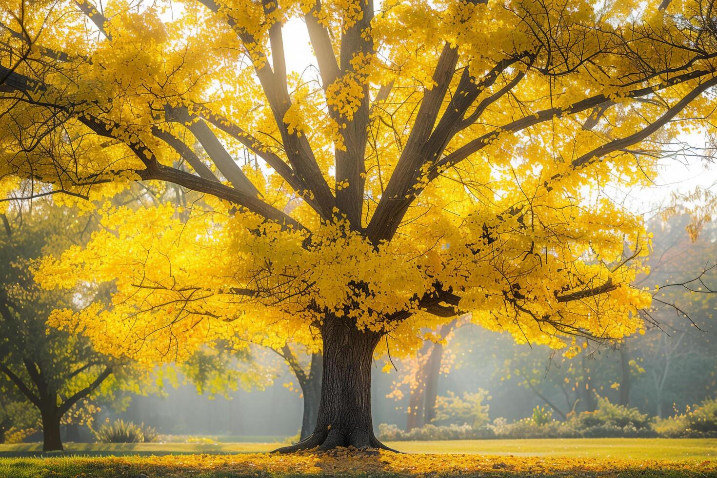 A Large Tree with Yellow Leaves Background photo