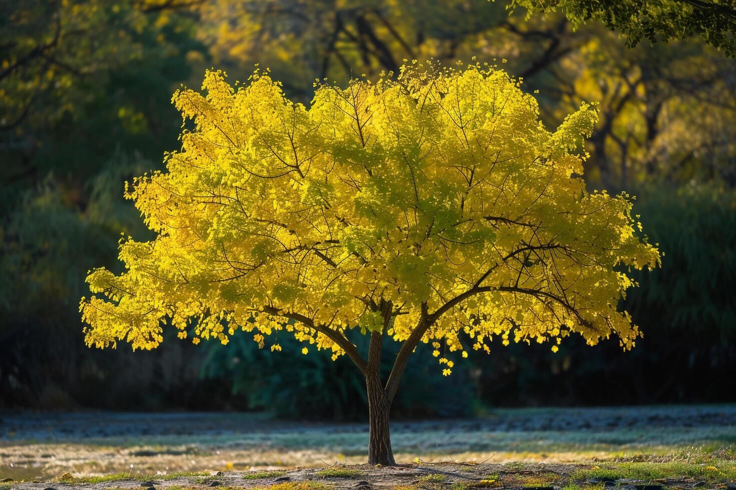 A Yellow Tree in the Middle of a Field Background photo