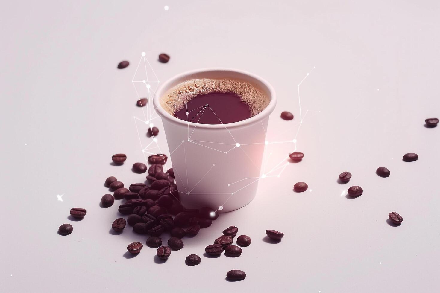 Coffee Beans and a Cup of Coffee on a White Background photo