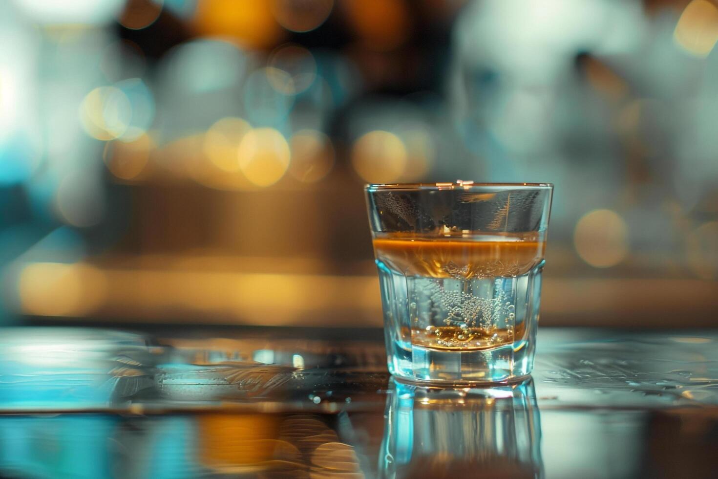 A Shot Glass Sitting on a Bar Counter Background photo