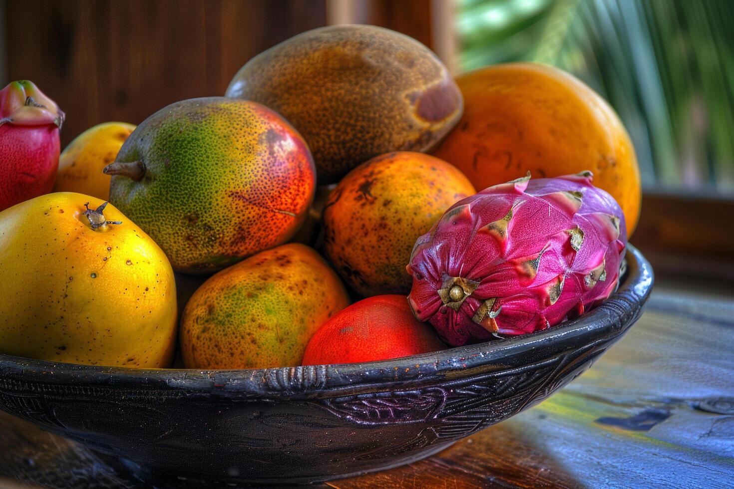 A Bowl of Fruit on a Table Background photo