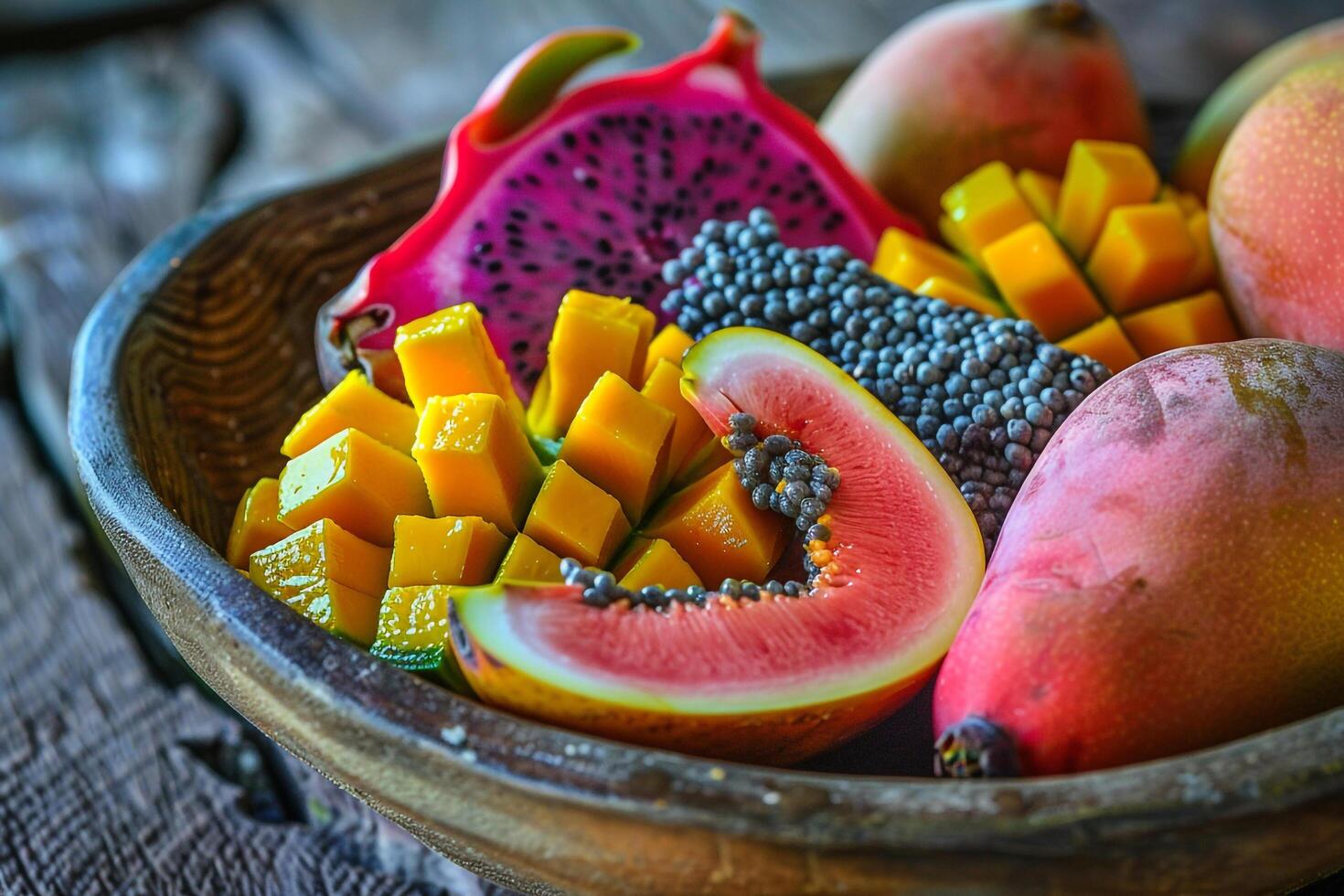 A Bowl of Fruit on a Table Background photo