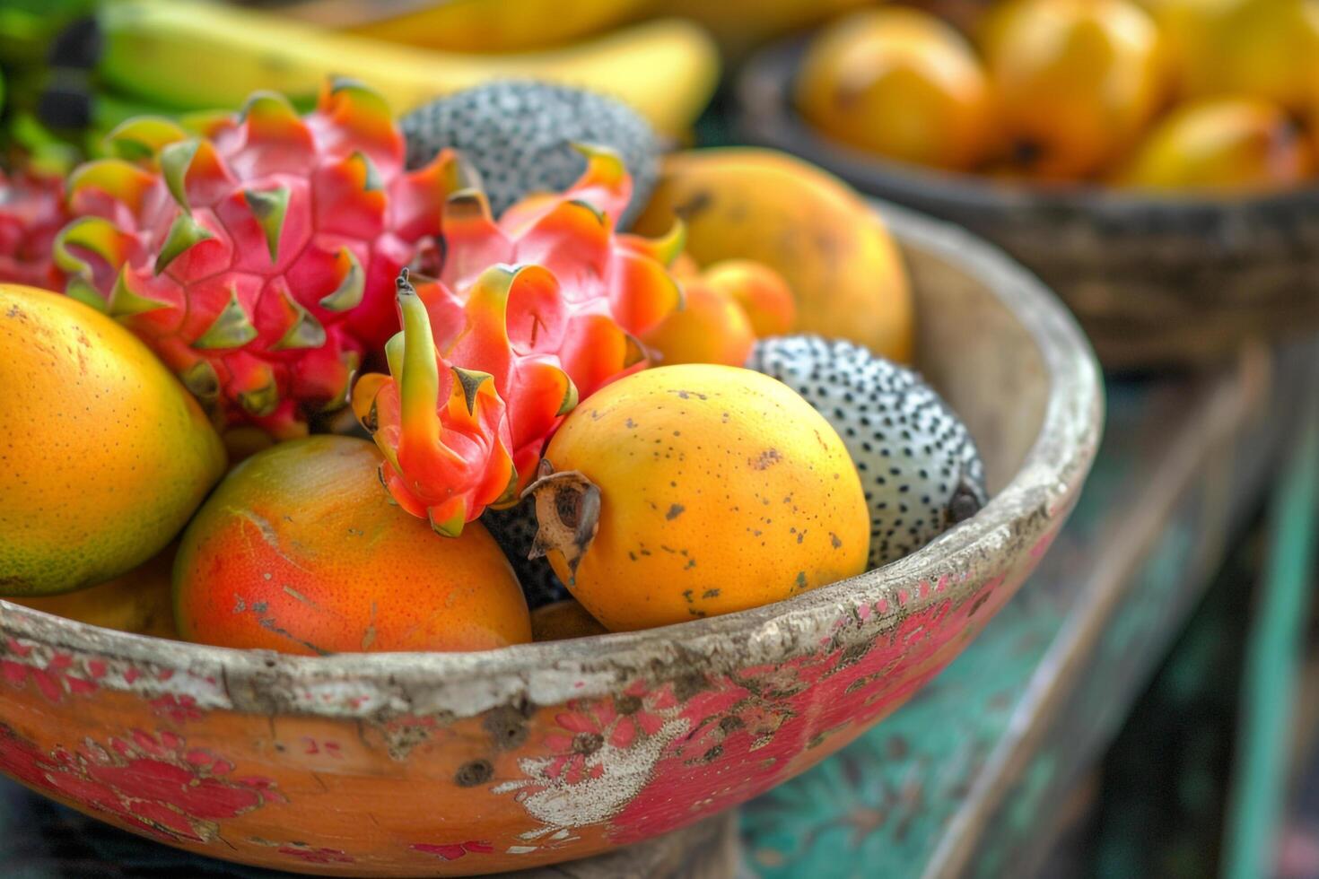 A Bowl of Fruit on a Table Background photo