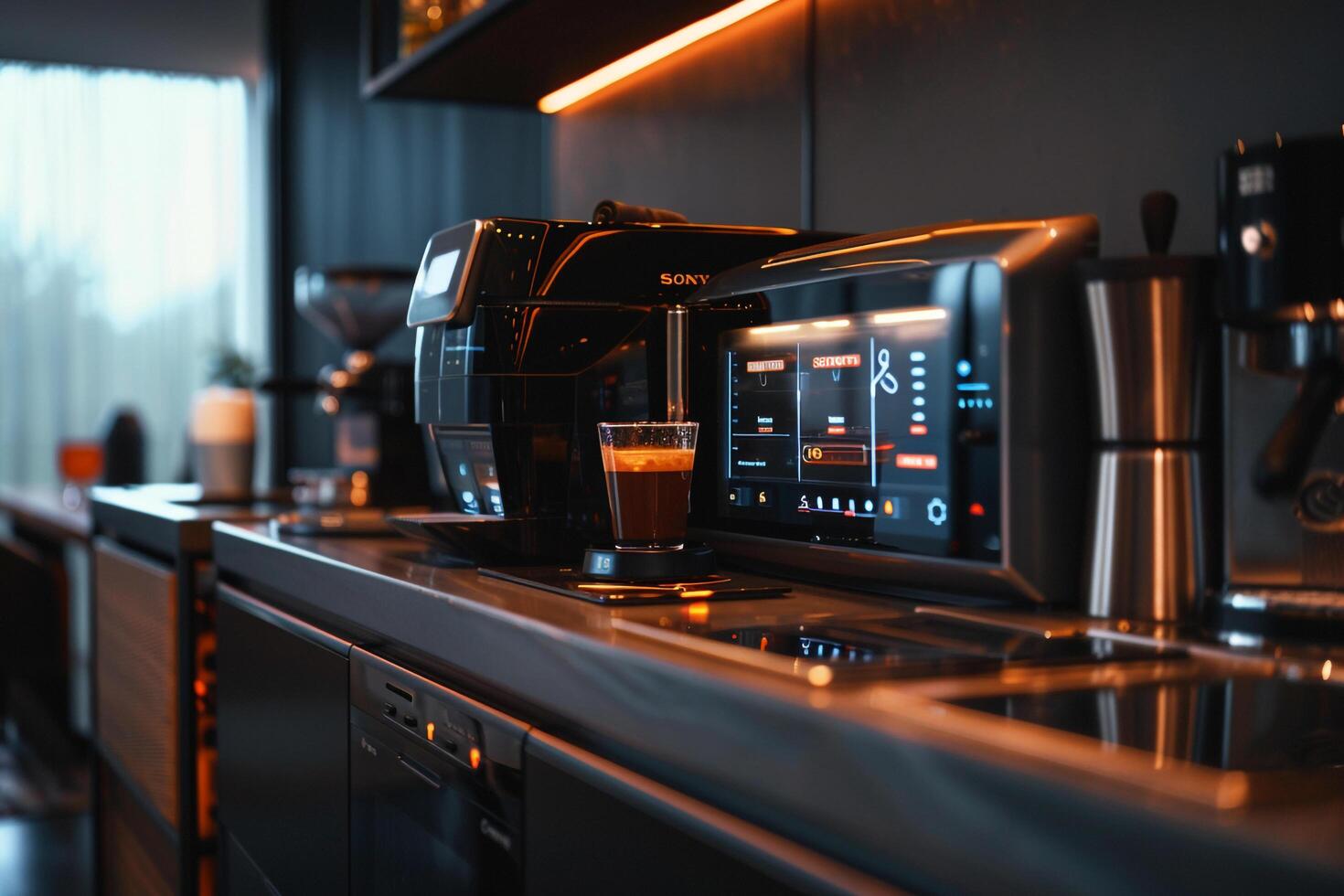 A Coffee Machine Is Sitting on a Counter photo
