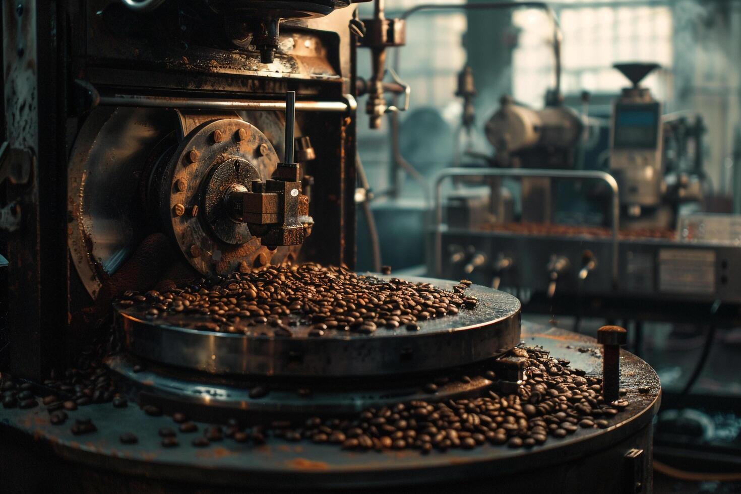 Coffee Beans Being Ground in a Coffee Machine with Background photo