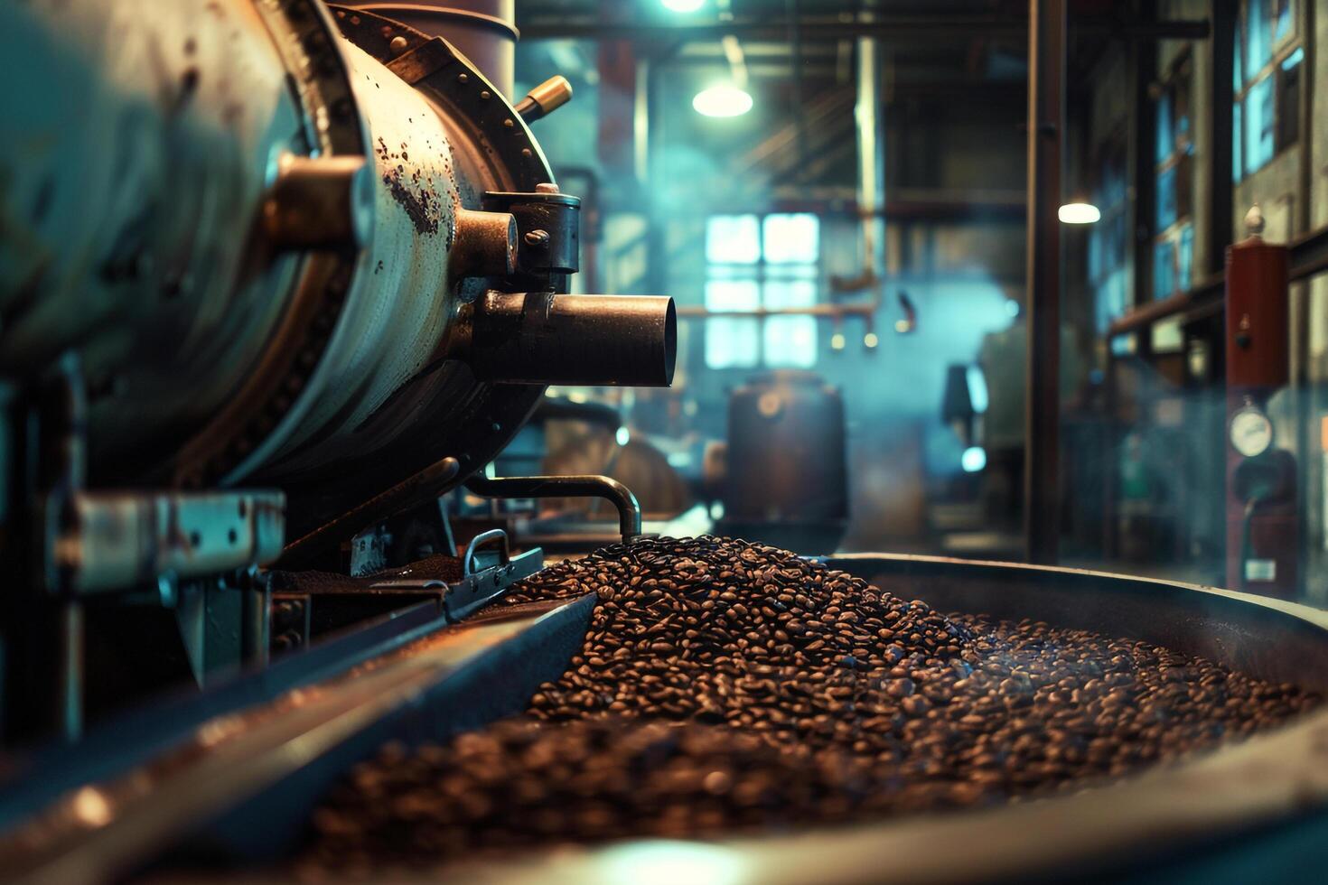 Coffee Beans Being Processed in a Factory with Background photo