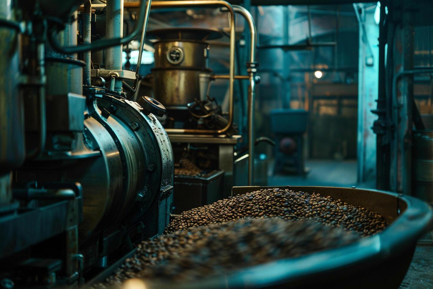 Coffee Beans Being Processed in a Factory with Background photo