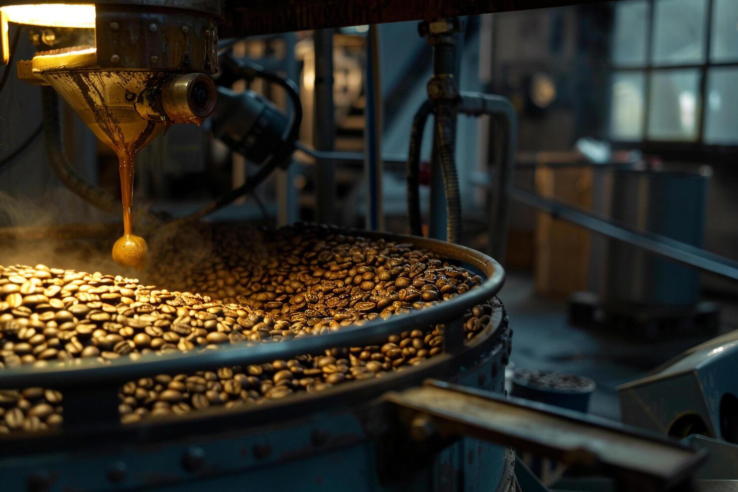 A Machine Pouring Beans into a Large Container with Background photo