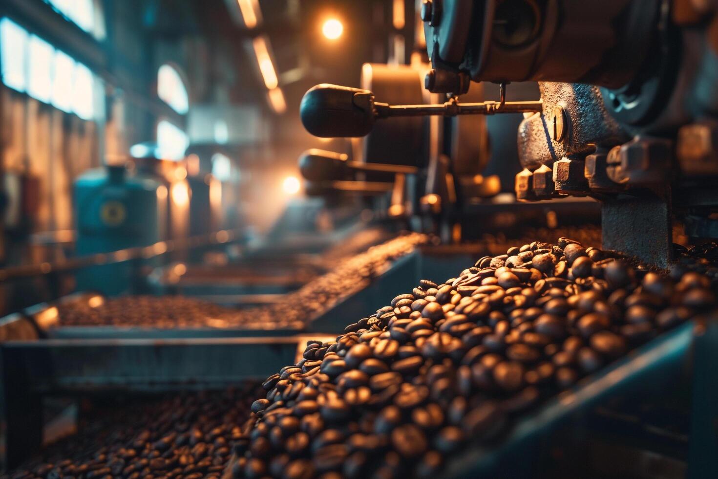 Coffee Beans Being Processed in a Factory with Background photo