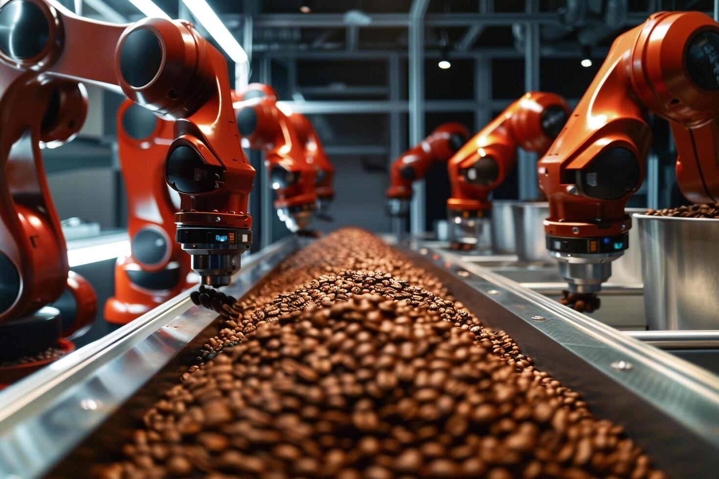 Robot Coffee Beans on Conveyor Belt with Background photo