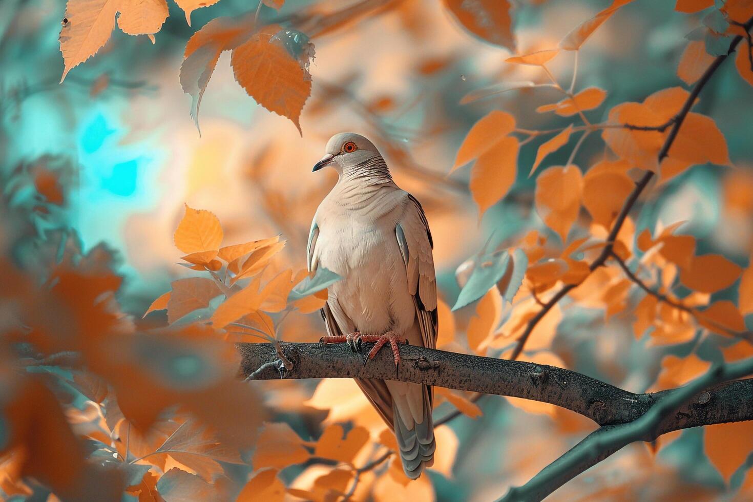 A Bird Is Perched on a Branch in the Autumn with Background photo