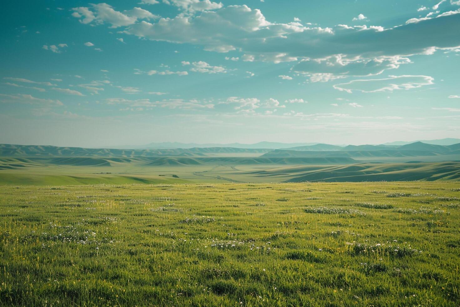 A Field with a Grassy Area and Sky with Background photo