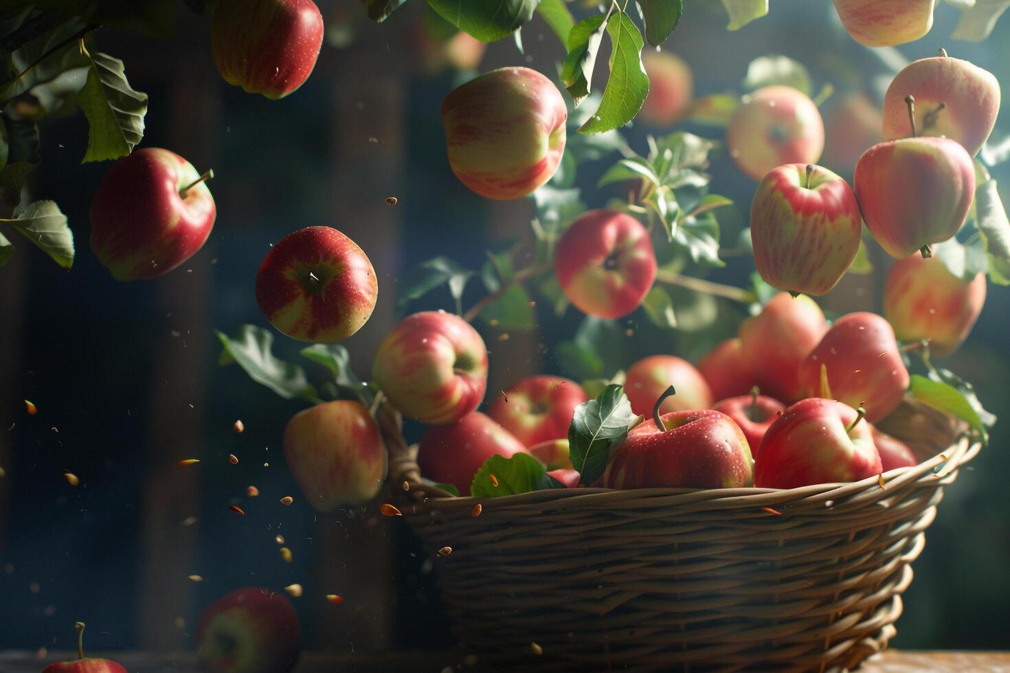 A Basket Full of Apples on a Table Background photo