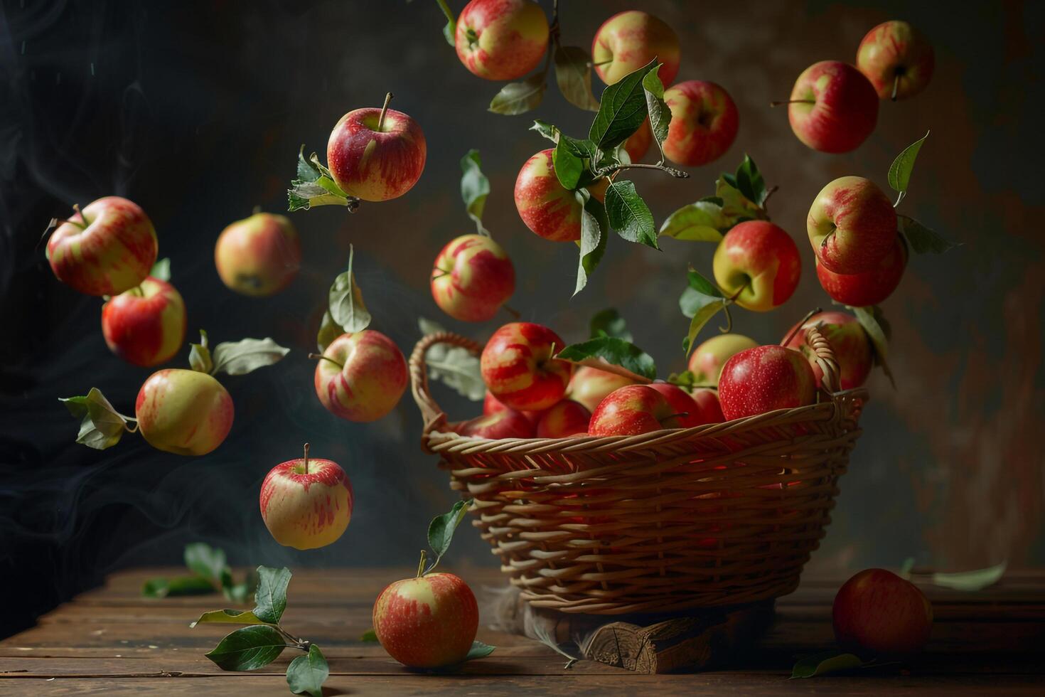 A Basket Filled with Apples on a Table Background photo