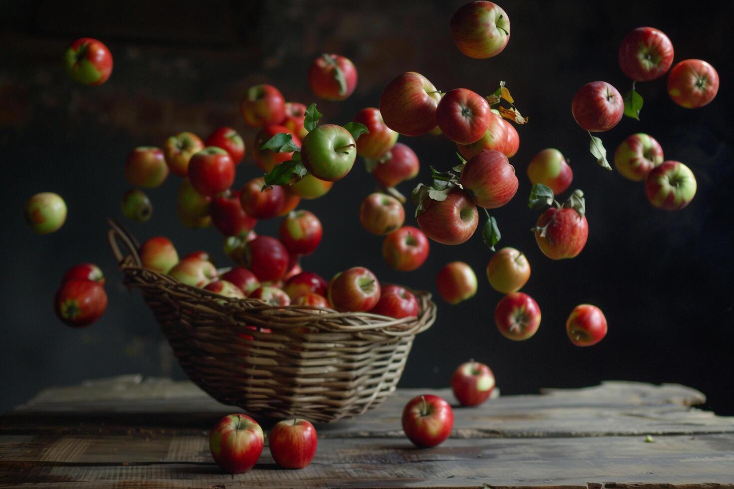 A Basket Full of Apples on a Table Background photo
